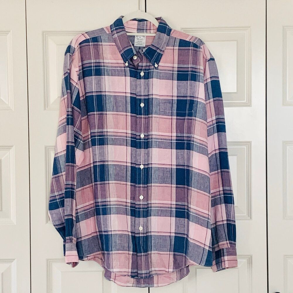Brooks Brothers Regent Irish Linen Shirt Mens X Large Button Down Long Sleeve